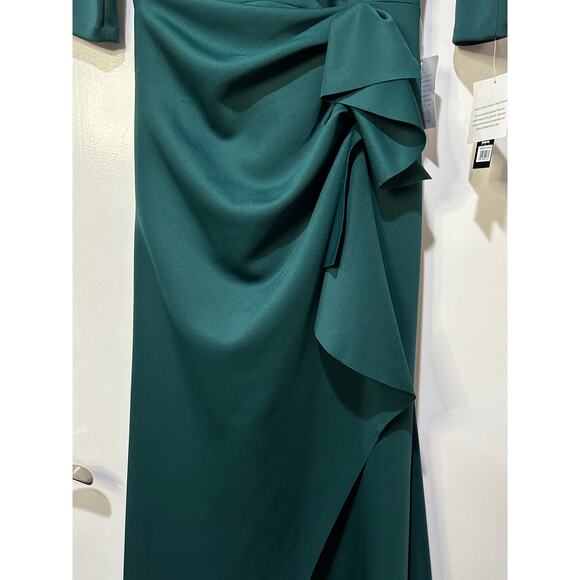 Xscape Evening Lexi Long Sleeve Scuba Ruched Side Dress Hunter Green Size 12 NWT - Picture 8 of 16